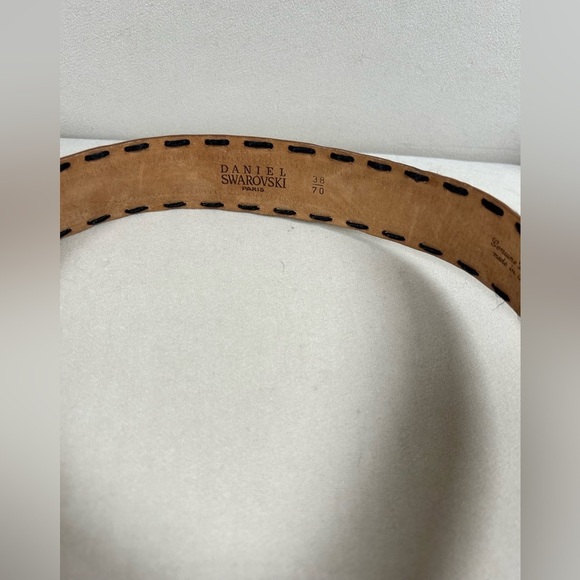 VINTAGE Swarovski Black Crystal Brown Leather Belt size 38 EXCELLENT CONTIDION - Picture 6 of 7